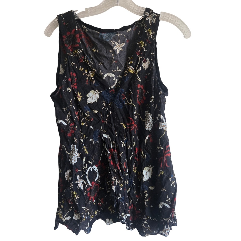 A.L.C. Size 10 Silk Floral‎ Tank Top Womens Black Excellent V-Neck Sleeveless